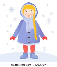 Snow Maiden pretty girl. Vector cartoon illustration