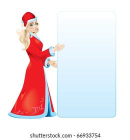 Snow maiden with white blank. Vector illustration on white background