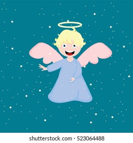 Snow makes cute little angel  dance happily 
vector Christmas illustration