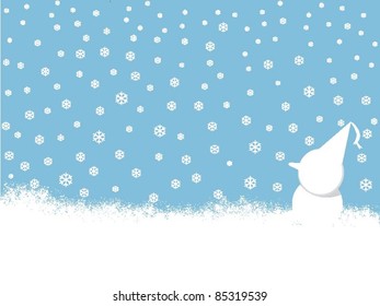 snow man with a blue sky at the background