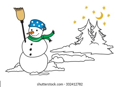 Snow man and christmas tree