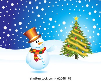 snow man with Christmas tree with ice vector