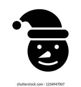 snow man clown Santa face Xmas black solid icon.