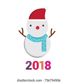 Snow man, color paper cut style with isolate white background, vector illustration