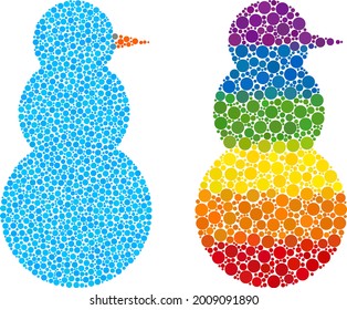 Snow man composition icon of circle elements in different sizes and spectrum colorful color tinges. A dotted LGBT-colored snow man for lesbians, gays, bisexuals, and transgenders.