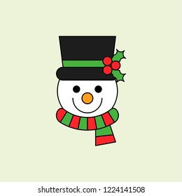 snow man face with hat Christmas  editable outline illustration in flat design .