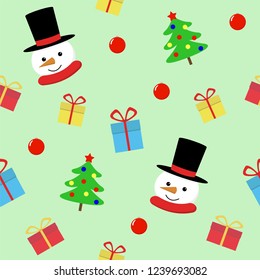 Snow man with gift seamless pattern. Cute Christmas holidays cartoon character background.