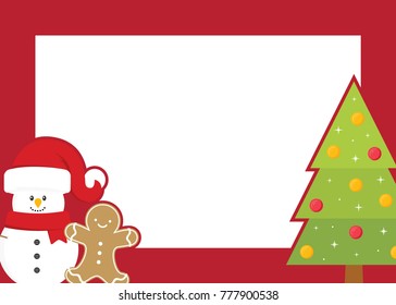 Snow Man, Gingerbread Man, Christmas Tree Frame Vector Background