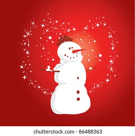 snow man with heart shape
