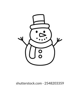 Snow man icon. Cute smiling snowman with hat. Vector illustration.