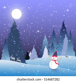 Snow Man Night Scene Winter Landscape Stock Vector (Royalty Free ...