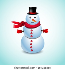 Snow Man on soft blue background - greeting card - vector illustration