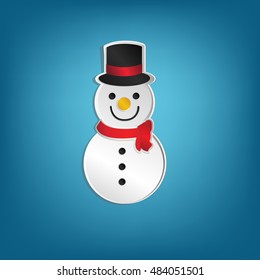 Snow man with in paper style, on Blue background, vector illustration.