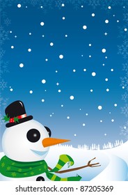 Snow man. A poster with a snowman for your advertising.