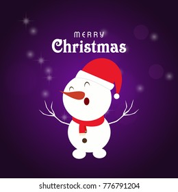 Snow man with purple background and card