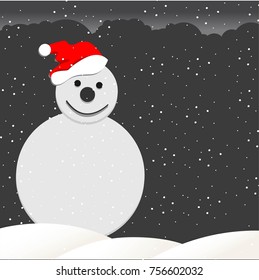 Snow Man with red snow cap card vector.