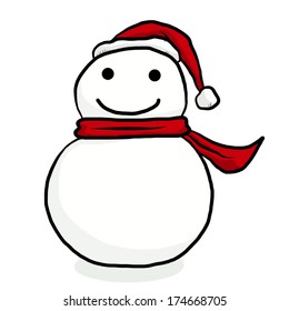 snow man with red hat / cartoon vector and illustration, isolated on white background.