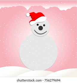 Snow man with Santa's snow cap vector.