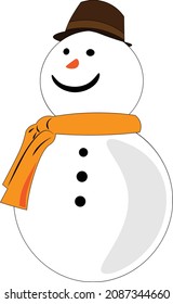 Hombre de nieve con una bufanda y un sombrero
