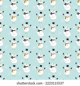 snow man with snow seamless repeat pattern