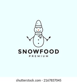 snow man with spoon fork logo design vector graphic symbol icon illustration creative idea