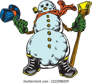 Snow Man Standing Vector Illustration