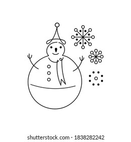 Snow man thin line icon. Hand drawn style Vector illustration. Isolate on white background, eps 10