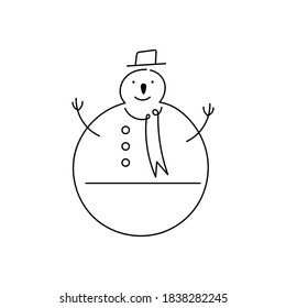 Schnee Mann dünne Linie Symbol. Handgezeichnete Vektorgrafik. Einzeln auf weißem Hintergrund, EPS10