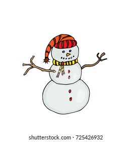 Snow Man. Vector colored illustration on white background