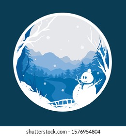 snow man vector with cutting paper style