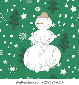 Snow man vector illustration with decorative elements