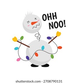 Ilustración de la etiqueta engomada del Vector del hombre de nieve.