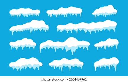 Snow is melting in many forms. Snow on a blue background