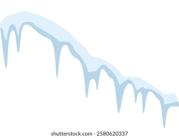 Snow melting and refreezing creates a striking row of icicles hanging from a roof during the winter season, beautifully contrasting against a pristine white background