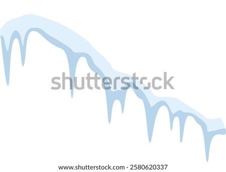 Snow melting and refreezing creates a striking row of icicles hanging from a roof during the winter season, beautifully contrasting against a pristine white background