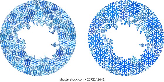 Mosaico de mapa de la isla de Micronesia con esfera y esténcil. Vector Micronesia mapa mosaico de objetos de nieve de diferentes tamaños y colores azules. Creado para las proclamaciones de Año Nuevo.