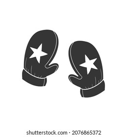 Snow Mittens Icon Silhouette Illustration. Winter Clothes Vector Graphic Pictogram Symbol Clip Art. Doodle Sketch Black Sign.