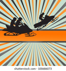 Snow Mobile Vector Background In Front Of Burst Background