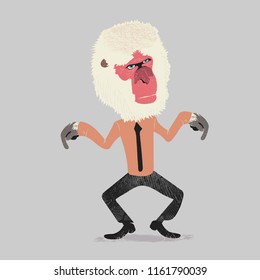 Snow monkey dances in the office celebrating success.
