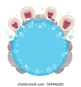 Snow Monkey Relaxing In Hot Spring Circle Frame, Bath, Onsen, Japanese, Culture, Healthy, Season, Body