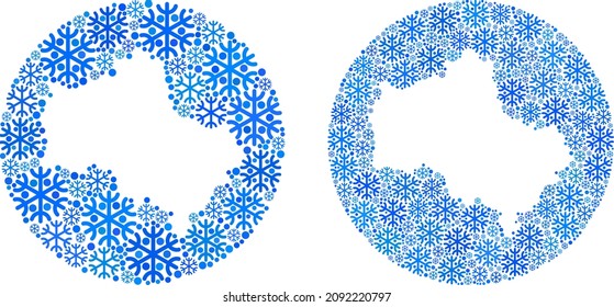 Snow Moscow Region map mosaic composed with sphere and cut out shape. Vector Moscow Region map mosaic of ice items in various sizes and blue color tinges. Designed for New Year news.