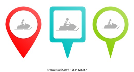 Snow motorbike pin icon. Multicolor pin vector icon
