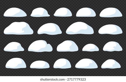 Snow mound set with soft winter snow piles, ice rock vector illustration isolated on transparent background