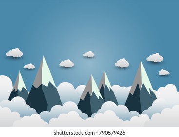 Snow Mountain with beautiful clouds.paper art. vactor illustration.