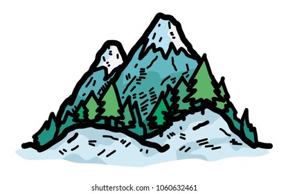 snow mountain / cartoon vector and illustration, hand drawn style, isolated on white background.