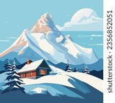 snow mountain with chalet illustration