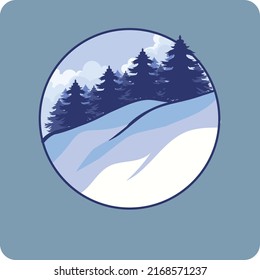 snow mountain and forest trees background illustration design