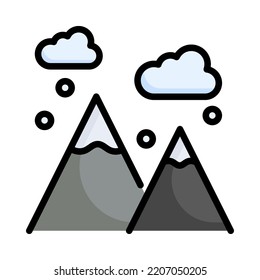 Snow Mountain Icon. Filled Outline Design. Snow Mountain In Winter Season. Snowy Mountains. For Presentation, Graphic Design, Mobile Application. Vector Illustration.