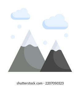 Snow Mountain Icon. Flat Design. Snow Mountain In Winter Season. Snowy Mountains. For Presentation, Graphic Design, Mobile Application. Vector Illustration.