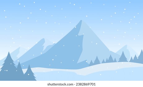 Ilustración vectorial del paisaje montañoso de nieve. Silhouette de montaña cubierta de nieve en invierno. Paisaje de montaña invernal para fondo, fondo de pantalla o página de aterrizaje